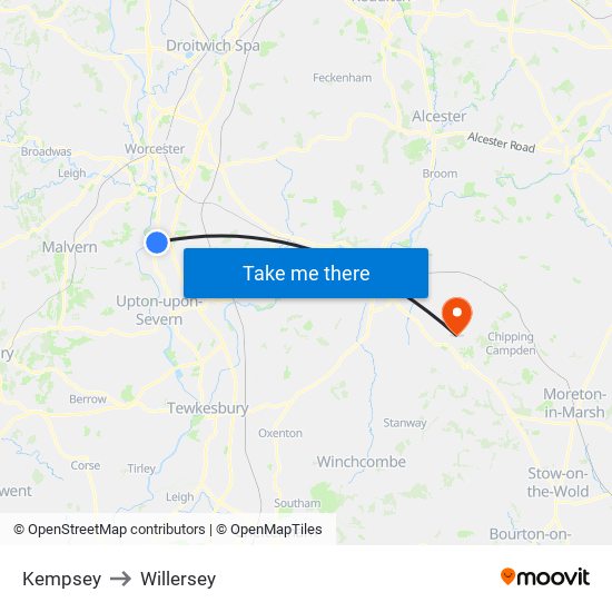Kempsey to Willersey map
