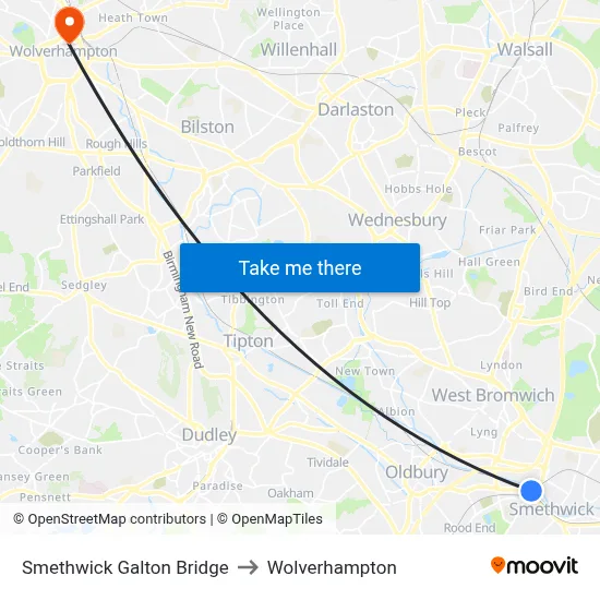 Smethwick Galton Bridge to Wolverhampton map