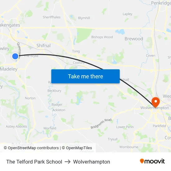 The Telford Park School to Wolverhampton map