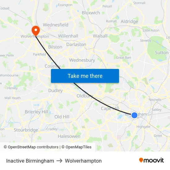 Inactive Birmingham to Wolverhampton map