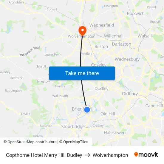 Copthorne Hotel Merry Hill Dudley to Wolverhampton map