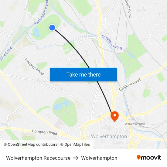 Wolverhampton Racecourse to Wolverhampton map