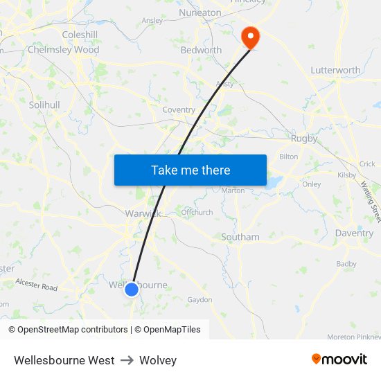 Wellesbourne West to Wolvey map