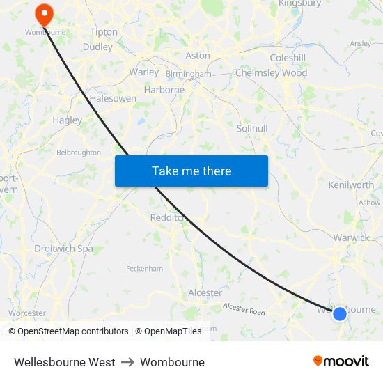Wellesbourne West to Wombourne map