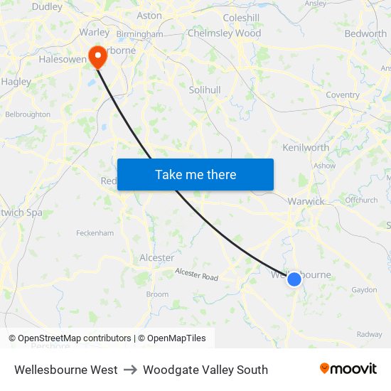 Wellesbourne West to Woodgate Valley South map