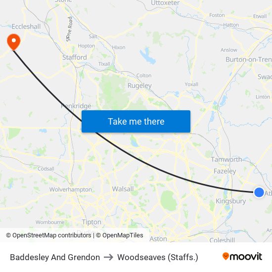 Baddesley And Grendon to Woodseaves (Staffs.) map