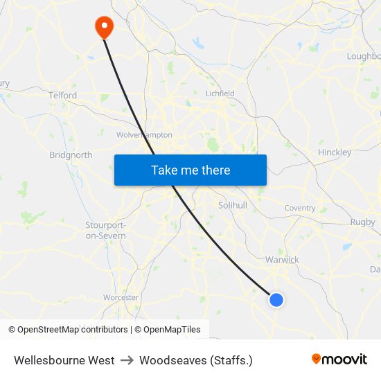 Wellesbourne West to Woodseaves (Staffs.) map