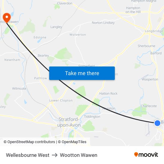 Wellesbourne West to Wootton Wawen map