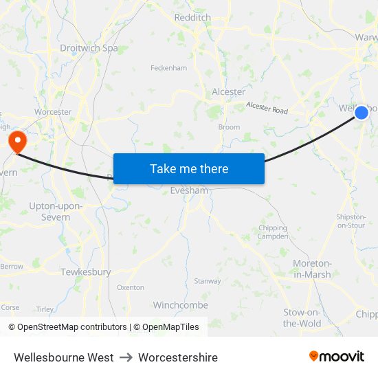 Wellesbourne West to Worcestershire map