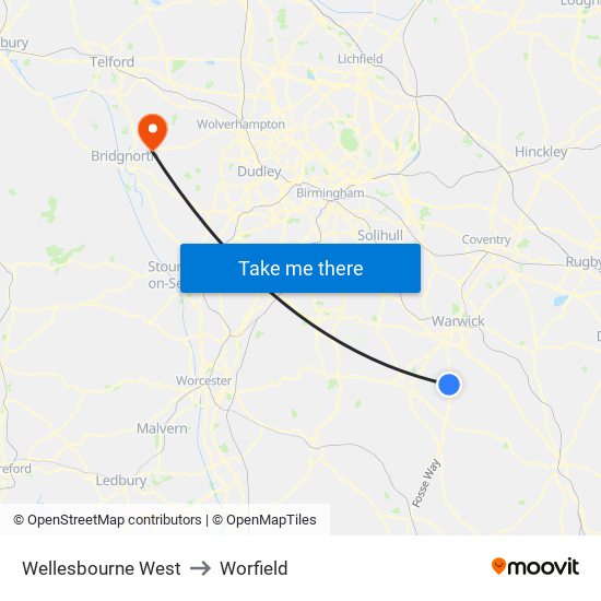 Wellesbourne West to Worfield map
