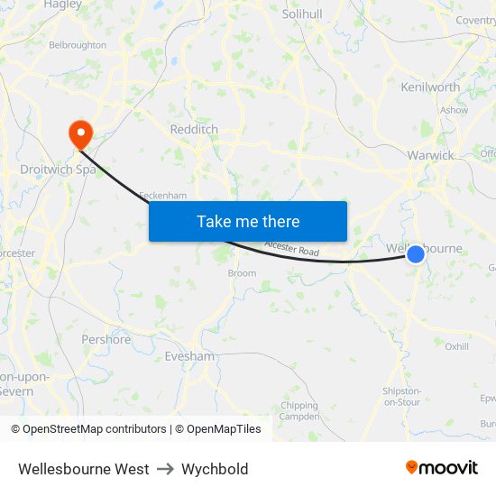 Wellesbourne West to Wychbold map