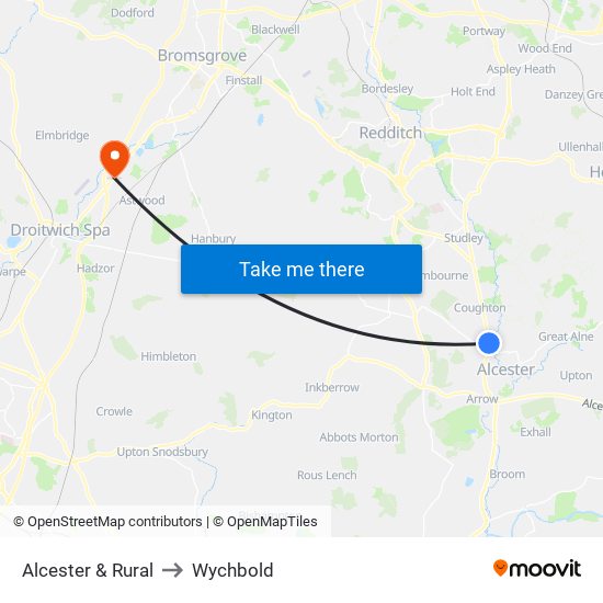 Alcester & Rural to Wychbold map