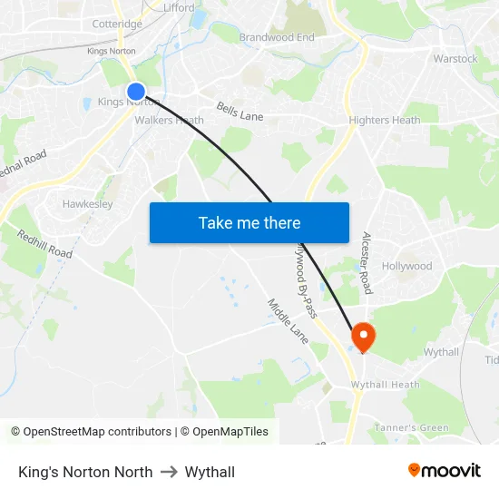 King's Norton North to Wythall map