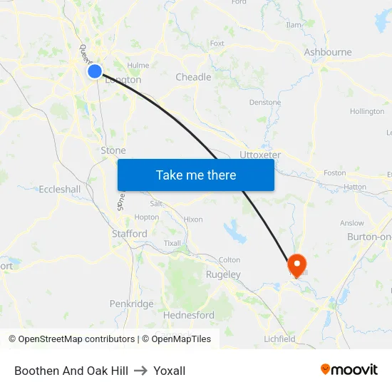 Boothen And Oak Hill to Yoxall map