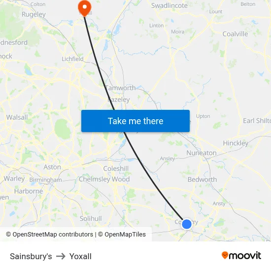 Sainsbury's to Yoxall map