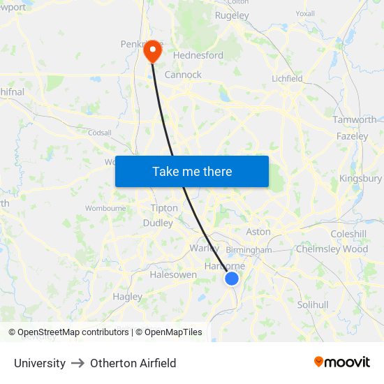 University to Otherton Airfield map