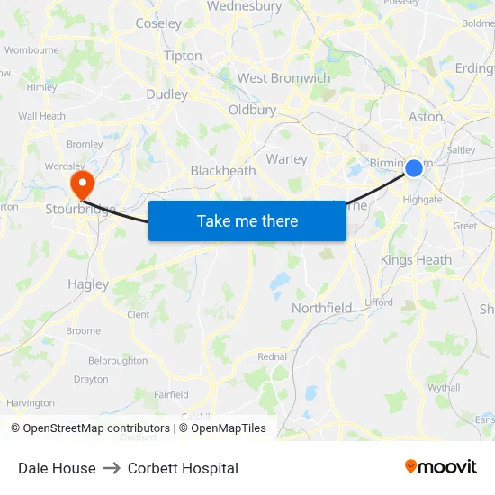 Dale House to Corbett Hospital map