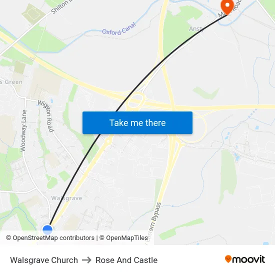 Walsgrave Church to Rose And Castle map