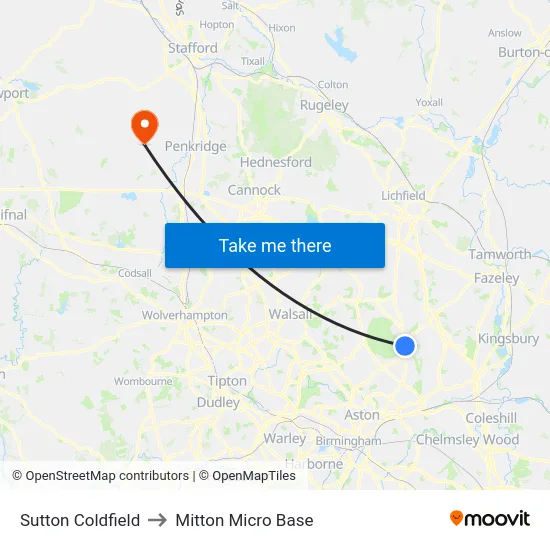 Sutton Coldfield to Mitton Micro Base map