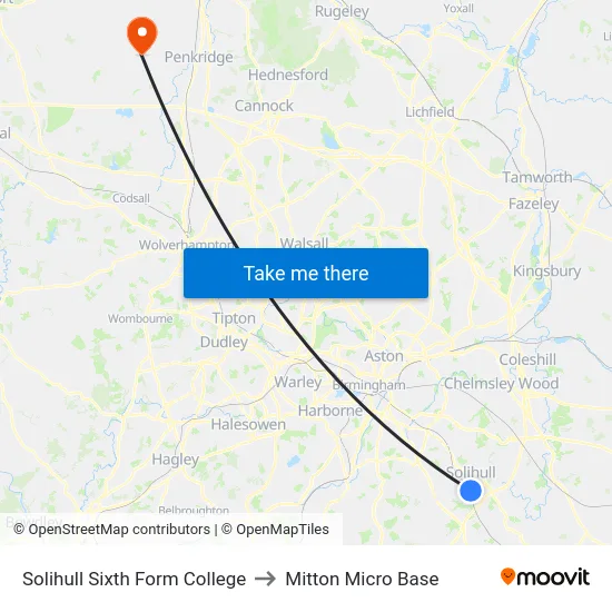 Solihull Sixth Form College to Mitton Micro Base map