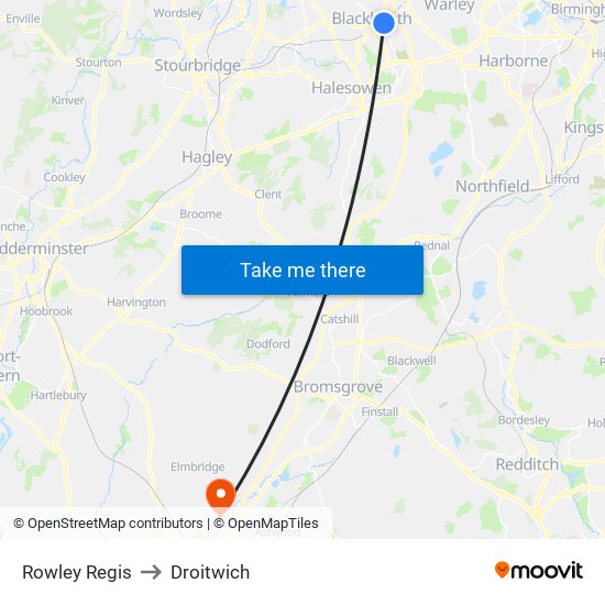 Rowley Regis to Droitwich map