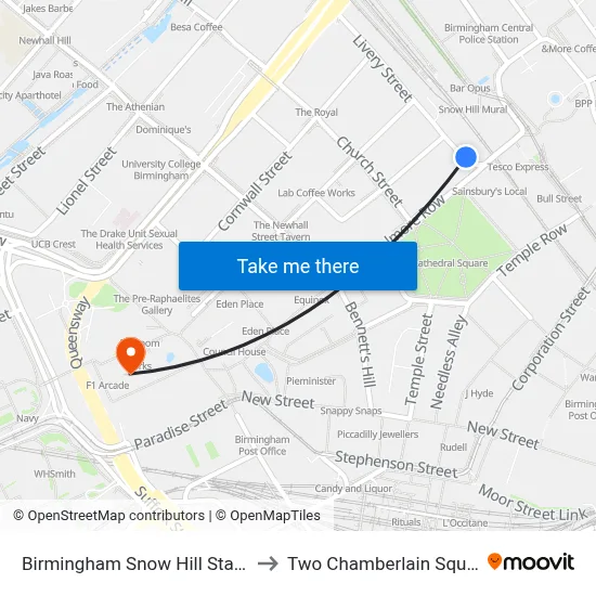 Birmingham Snow Hill Station to Two Chamberlain Square map