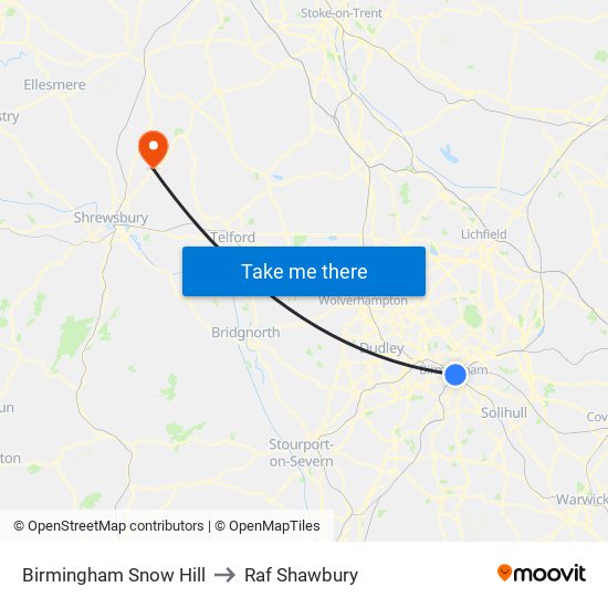 Birmingham Snow Hill to Raf Shawbury map