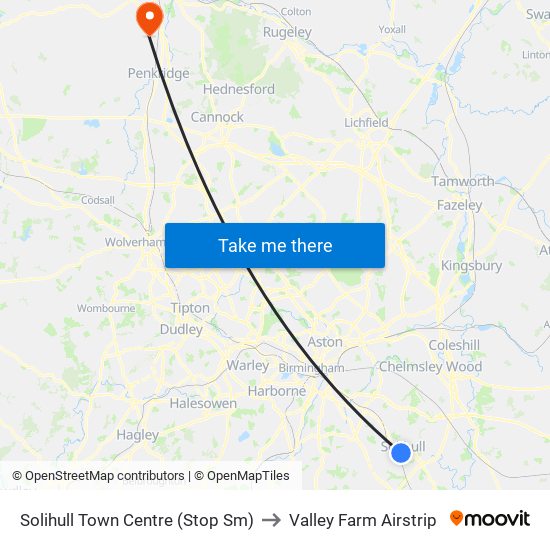 Solihull Town Centre (Stop Sm) to Valley Farm Airstrip map