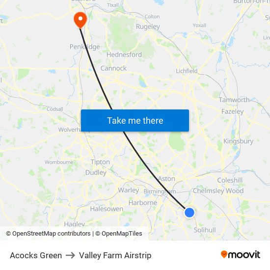 Acocks Green to Valley Farm Airstrip map