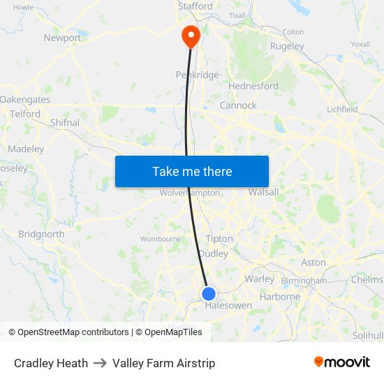 Cradley Heath to Valley Farm Airstrip map