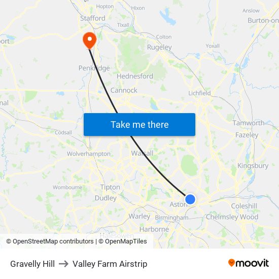 Gravelly Hill to Valley Farm Airstrip map