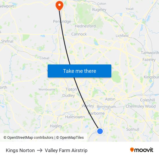 Kings Norton to Valley Farm Airstrip map