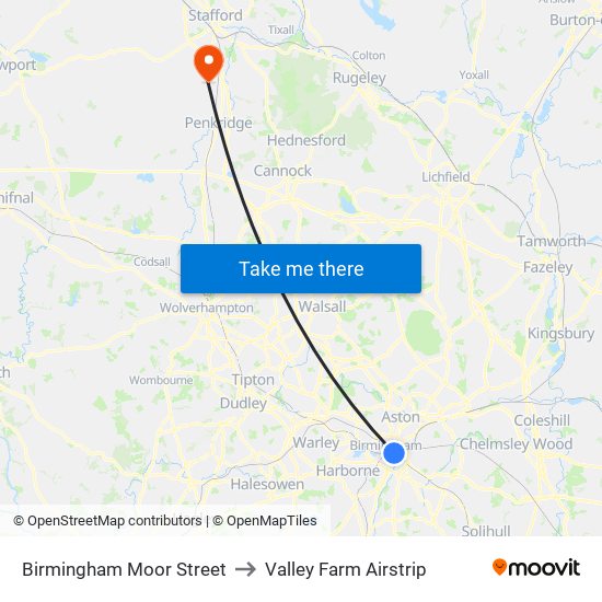 Birmingham Moor Street to Valley Farm Airstrip map