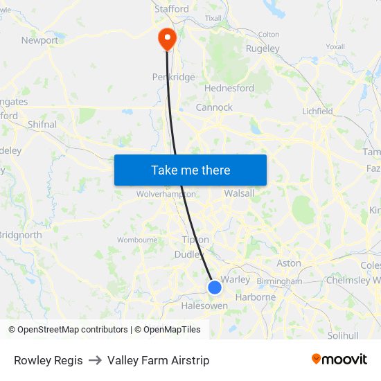 Rowley Regis to Valley Farm Airstrip map