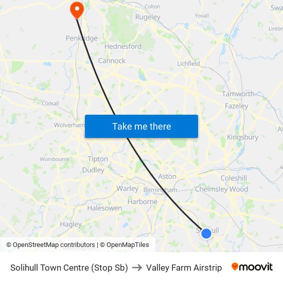 Solihull Town Centre (Stop Sb) to Valley Farm Airstrip map