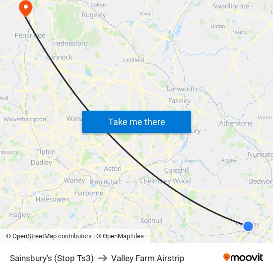 Sainsbury's (Stop Ts3) to Valley Farm Airstrip map