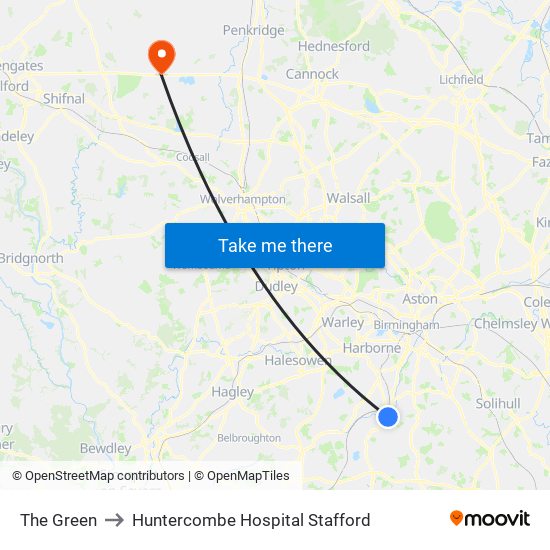 The Green to Huntercombe Hospital Stafford map