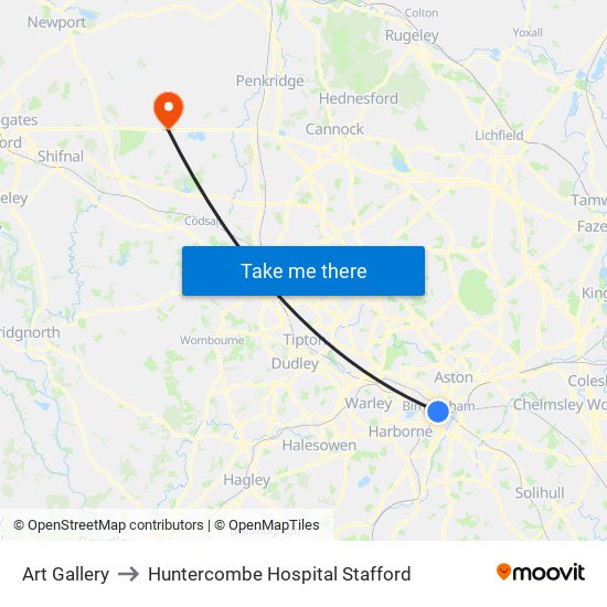 Art Gallery to Huntercombe Hospital Stafford map