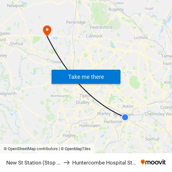 New St Station (Stop Ns4) to Huntercombe Hospital Stafford map