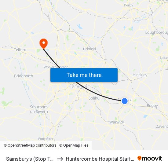 Sainsbury's (Stop Ts4) to Huntercombe Hospital Stafford map