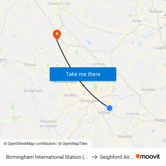 Birmingham International Station (Stop Nb) to Seighford Airfield map