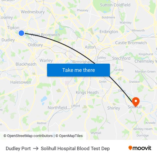 Dudley Port to Solihull Hospital Blood Test Dep map