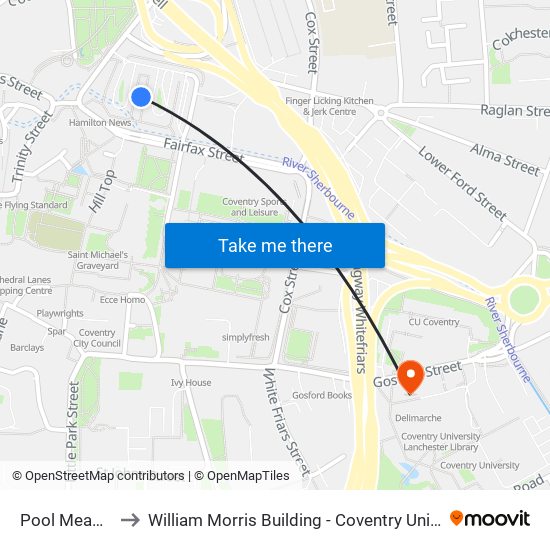 Pool Meadow to William Morris Building - Coventry University map