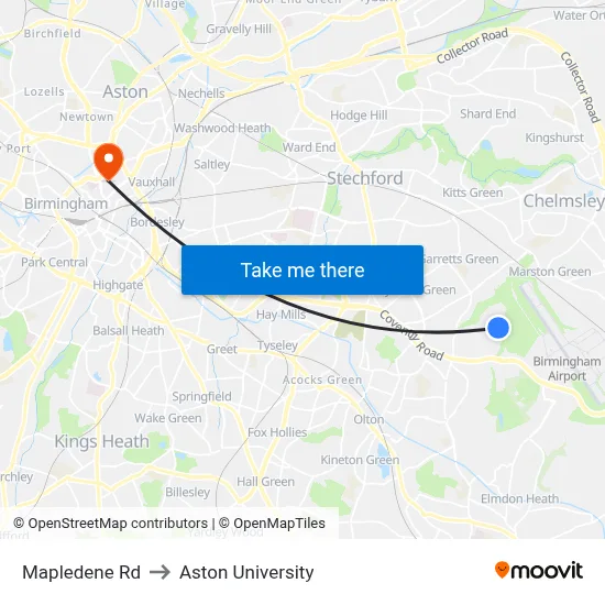 Mapledene Rd to Aston University map