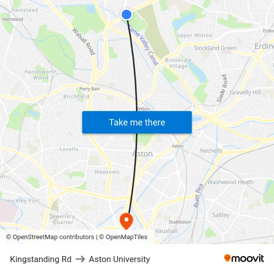 Kingstanding Rd to Aston University map