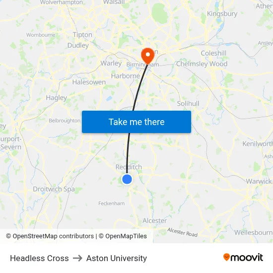 Headless Cross to Aston University map