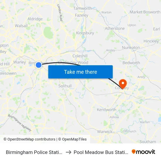 Birmingham Police Station to Pool Meadow Bus Station map