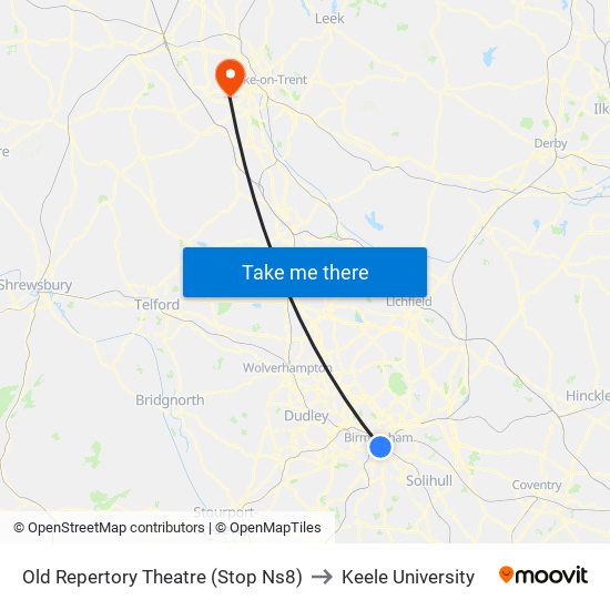 Old Repertory Theatre (Stop Ns8) to Keele University map