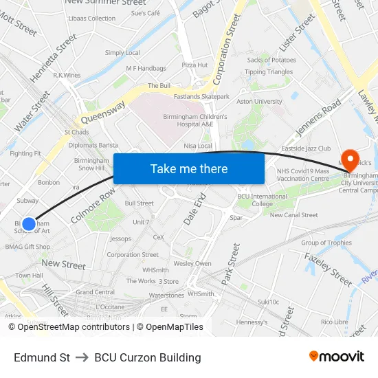 Edmund St to BCU Curzon Building map