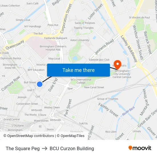 The Square Peg to BCU Curzon Building map